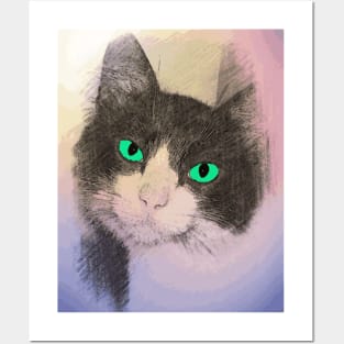 black and white cat Posters and Art